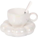 Keramisk Blommiga Kaffekopp, Kreativ Söta Koppar Med Moln Solros Underlägg För Kontor Och Hem, 6.5 Oz/200 Ml För Te Latte Mjölk