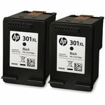 2x Original Hp 301xl High Capacity Black Ink Cartridges For Hp Printers
