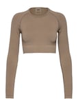 Aim´n Ribbed Seamless Crop Long Sleeve Beige