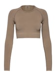 Ribbed Seamless Crop Long Sleeve Sport Crop Tops Long-sleeved Crop Tops Beige AIM'N