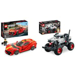 LEGO 76914 Speed Champions Ferrari 812 Competizione, Sports Car Toy Model Building Kit, 2023 Series, Collectible Race Vehicle Set & 42150 Technic Monster Jam Monster Mutt Dalmatian