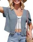 GRACE KARIN Gilet Court Femme Manche Courte Été Bolero de Mariée à Nouée Chic et Elegant Gris Bleu L