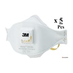 3M (5 Mask) 9312+ Aura FFP1 Valved Fold-Flat Respirator Mask, Made in UK White