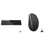 Logitech K750 Wireless Solar Keyboard for Windows, Black & MX Anywhere 2S Wireless Mouse, Multi-Device, Bluetooth and 2.4 GHz with USB Unifying Receiver, laptop/PC/Mac/iPad OS - Graphite Black.