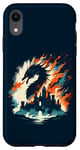 Coque pour iPhone XR Jeu de fantaisie château de réflexion double exposition Dragon Flamme