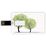 32G USB Flash Drives Credit Card Shape Tree of Life Memory Stick Bank Card Style Green Spring Trees with Birds Sitting on the Branch Warm Season Life Decorative Waterproof Pen Thumb Lovely Jump Drive