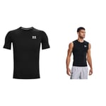 Under Armour Mens UA HG Armour Comp SS, Short-Sleeved Sports t-Shirt for Men, Comfortable and lightw & Men UA HG Armour Comp SL, Cooling & Breathable Tank Top for Men, Gym Vest