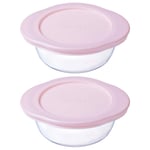 Pyrex Microwave Safe Classic Round Glass Dish Plastic Lid 0.35 Litre Pink (Pack of 2)