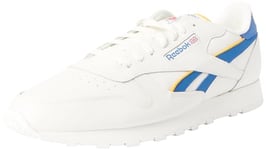 Reebok Women's Classic Leather Sneaker, Chalk Vector Blue Collegiate Gold, 17 UK