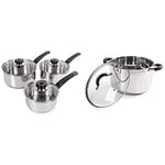 Morphy Richards 970003 Equip 3 Piece Pan Set-Stainless Steel, Set of 3 & Tower T80837, Casserole Dish, 24cm- Stainless Steel, Silver, 26 x 28 x 17 cm