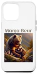 Coque pour iPhone 14 Plus Maman ours et petit dans une belle scène de forêt au coucher du soleil