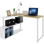 Woltu - Table de bureau en métal et MDF.Bureau d'ordinateur avec étagères.Table de travail. 120x100x74 cm.Chêne clair