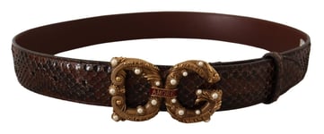 DOLCE & GABBANA Belt Amore Brown Exotic Leather Logo Buckle s.75cm / 3