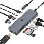 BIGBIG WON Hub USB C, 10 en 1 Extension USB pour MacBook Pro/Air, Chromebook, Thinkpad, Laptop et Plus d'appareils Type C, Adaptateur multiport USB C avec Sortie 4K HDMI, Lecteur de Cartes TF