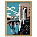 Artery8 Clifton Suspension Bridge Tan Brown Blue Linocut Artwork Framed Wall Art Print A4