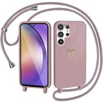 CaseLover Coque avec Cordon pour Samsung Galaxy S24 Ultra, Coque de Cellulaire Corde Silicone Étui en Motif Coeur avec Réglable Collier Téléphone Chaîne Lanyard Housse pour Samsung S24 Ultra 5G, Pink