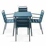 OVIALA Ensemble table de jardin carrée et 4 fauteuils acier bleu pacific - Palavas Bleu