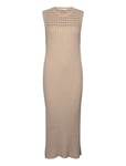 Crome Rib Knit Dress Knälång Klänning Beige NORR