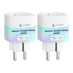 Meross Prise Connectée Matter (Type F), Lot de 2 Prise WiFi avec Matter Simple Setup (MSS), Compatible avec Alexa, Apple Home et Google Home, Mesure de Consommation d'Énergie pour Panneau Solaire