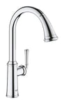 GROHE Gloucester – Single Lever Kitchen Sink Pull Out Mixer Tap (High C-Spout, 2 Spray Options, 28 mm Ceramic Cartridge, 360° Swivel Range, Tails 3/8 Inch), Quick Mount included, Chrome, 30422000