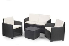 Dmora Ensemble de jardin "j" avec coussins, 1 canapé + 2 fauteuils (avec accoudoirs) + 1 table conteneur extérieur, Made in Italy, Anthracite