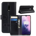 OnePlus 7 Plånboksfodral i Äkta Läder, Svart