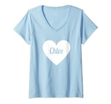 Womens I Love Chloe, I Heart Chloe - Name Heart Personalized V-Neck T-Shirt