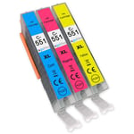 3 C/M/Y Ink Cartridges to replace Canon CLI-551C, CLI-551M, CLI-551Y Compatible