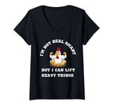 Womens Muscular Rooster: Real Smart, Lift Heavy Things V-Neck T-Shirt