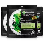 3x Garnier Skin Active Pure Charcoal Black Tissue Mask for Pore Tightening