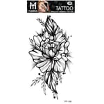 Tillfällig Tatuering 19 x 9cm - Svartvit stor blomma m kvistar