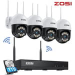 ZOSI Wireless CCTV System 3MP  WiFi PTZ Security Camera 2-Way Audio 8CH NVR+1TB