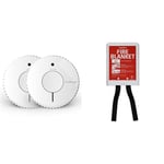 FireAngel Optical Smoke Alarm with 10 Year Sealed For Life Battery, FA6620-R-T2 (ST-622 / ST-620 replacement, new gen) - Twin Pack, White & FB100-AE-UK AngelEye Fire Blanket, 1 x 1 m