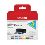 Canon PGI-550 CLI-551 Black/Cyan/Magenta/Yellow/Black/Grey Inkjet Cartridges Pk6