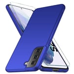YIIWAY Samsung Galaxy S21+ 5G Case & Tempered Glass Screen Protector, Blue Ultra Slim Protective Case Hard Cover Shell for Samsung Galaxy S21 Plus 5G (6.7") YW42141