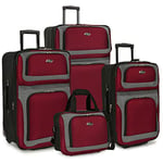 U.S. Traveler New Yorker Lightweight Softside Expandable Travel Rolling Luggage Set, Deep Red, 4-Piece Set (15/21/25/29), New Yorker Lightweight Softside Expandable Travel Rolling Luggage Set
