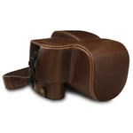 MegaGear MG1679 Ever Ready - Étui de Protection en Cuir avec Bandoulière Compatible avec Leica V-Lux 5, Panasonic Lumix DC-FZ1000 II - Marron Foncé