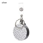 1pc Diamond Badge Holder Key Ring Retractable Keychain Silver