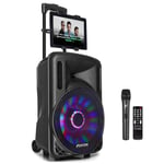 Fenton FT-12LED Portable Karaoke Machine Speaker Set PA System with Bluetooth, 1 Wireless Microphone, Disco Light Effect & Tablet Mount - Battery or Mains Powered