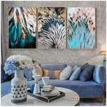 YHJJ Abstract Canvas Wall Art Feathers Wall Art Fine Art Canvas Prints Pictures For Living Room Bedroom Modern 19.6”x 27.5”(50x70cm) x3 No Framed