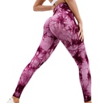 Fashionabla Tie-Dye Fitness Byxor Bekväma ventilerande Leggings för Sport Gym Jogging Rose red M
