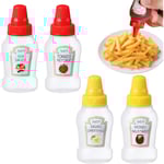 4 st Mini Ketchup Dispenser, 25 ml Ketchup/Honung/Sojasås/Sallad Pressbar Behållare, Små Pressbara Såsflaskor med Skruvlock