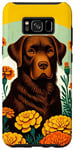 Coque pour Galaxy S8+ Chocolate Lab Art Labrador Retriever Marigolds Marron