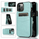 Läderbelagd Tpu Kickstand Case För Iphone 12 Pro Max, Korthållare Mobiltelefon Cover Mint Green