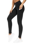 The Gym People Thick High Waist Yoga Pants with Pockets, Tummy Control Workout Running Yoga Leggings for Women (X-Large, Black )