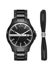 Armani Exchange Black Dial Black IP Mens Watch &amp; Bracelet Gift Set, Black, Men