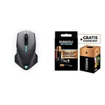 Alienware 610M Wired/Wireless Gaming Mouse - AW610M (Dark Side Of The Moon) + Duracell NEW Optimum AA Alkaline Batteries [Pack of 4] 1.5 V LR6 MX1500