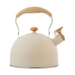 2.5L Whistling Kettle Camping with Anti-scalding Wooden Handle Gas Hob Stove Induction Kitchen Teapot Stainless Steel Coffee Tea Kettle, Suitable for All Hob/Stove Types