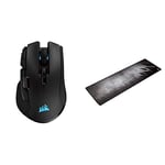 Corsair Ironclaw Wireless RGB, Rechargeable Wireless Optical Gaming Mouse, Black & Gaming MM300 Extended Anti-Fray Cloth Gaming Mouse Mat, Black