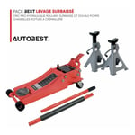 Autobest - Pack best levage surbaissé Cric pro hydraulique roulant surbaisse 2 t double pompe et chandelles voiture à crémaillère